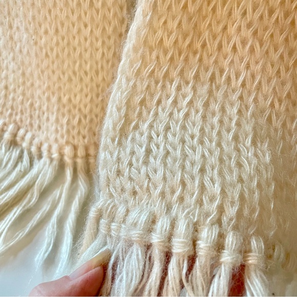 Aris Vintage Long Cream Knit Scarf with Fringe Ends, GUC - Picture 7 of 9